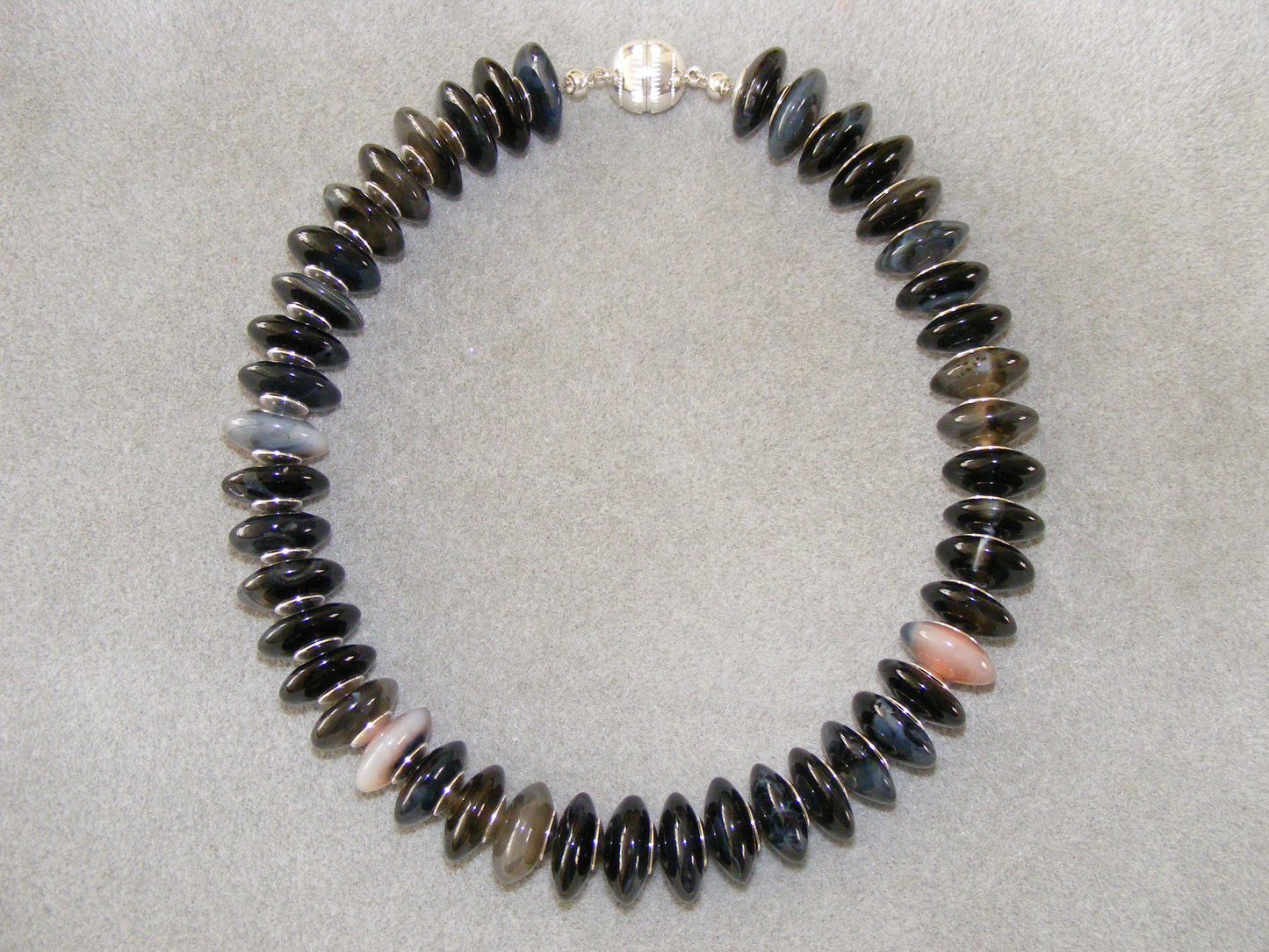 Halskette, Onyx-Buttons mit 925-Sterlingsilber