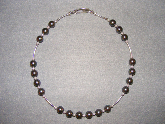 Halskette, Süßwasserzuchtperlen, tahitifarben, 925-Sterlingsilber Stäbchen und diamantierte Perlen