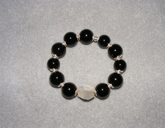 Armband, Onyx-Perlen mit 925er Sterlingsilber