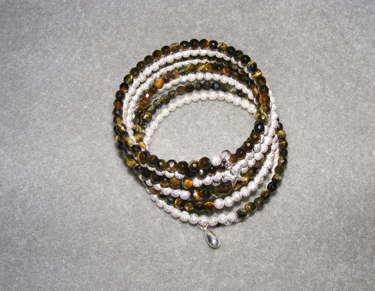 Armband, Spirale 8-rhg. Tigerauge und Silberperlen
